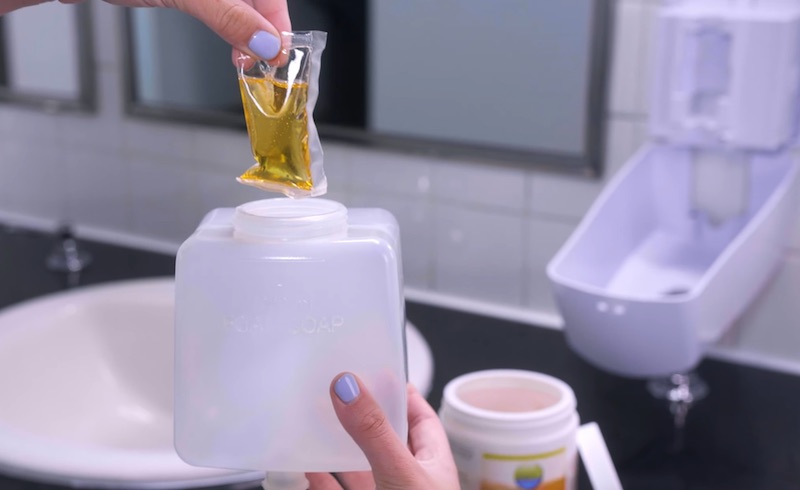 dissolving hand soap dispenser pacs (refillable commercial soap)